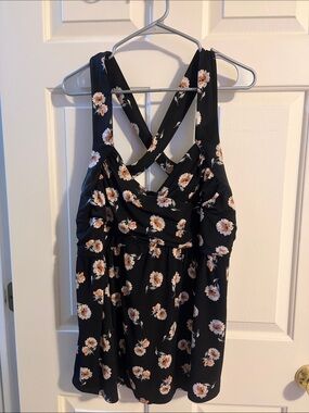 torrid Black Floral V-Neck Tank with Peach Blooms